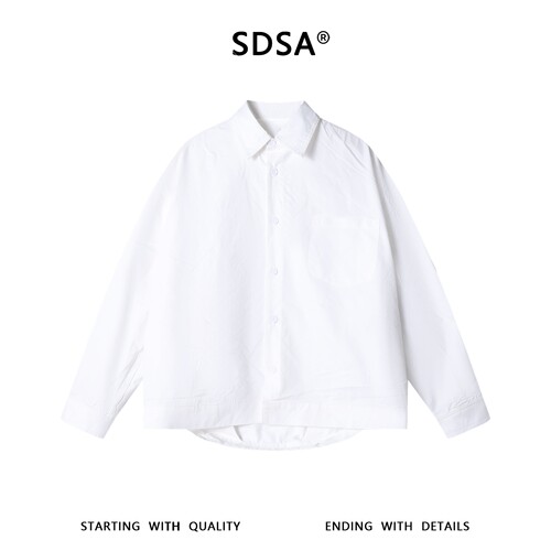 SDSA男装2026新款高贵轻奢皱肌理感前短后长宽松长袖衬衫