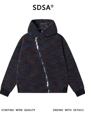 SDSA男士秋冬新款痞帅男装休闲彩色竖纹斜拉链连帽卫衣百搭时尚