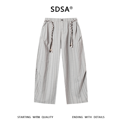 SDSA男装2026新款高贵轻奢潮牌竖纹编织抽绳休闲裤新中式垂感长裤