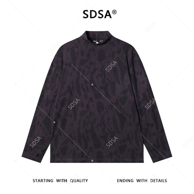 SDSA男士秋冬新款男装美式扎染豹纹印花半高领长袖T恤时尚潮T4835