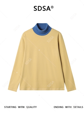 SDSA男士秋冬新款痞帅男装简约撞色拼接可翻高领长袖T恤百搭时尚