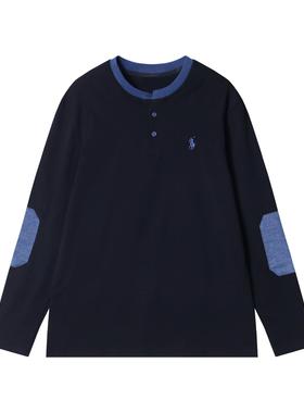 SDSA早春新款时尚个性韩版撞色半纽扣圆领长SDSA袖T恤百搭休T2197