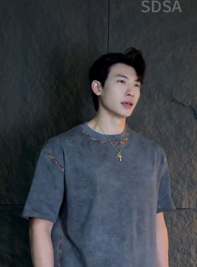 SDSA夏季高级感新款男士简约满天星彩色缝线设计短袖T恤休闲T3838