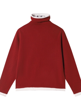 秋冬季新款个性美式撞色假两件立领长袖T恤百搭休闲套头上衣T2010