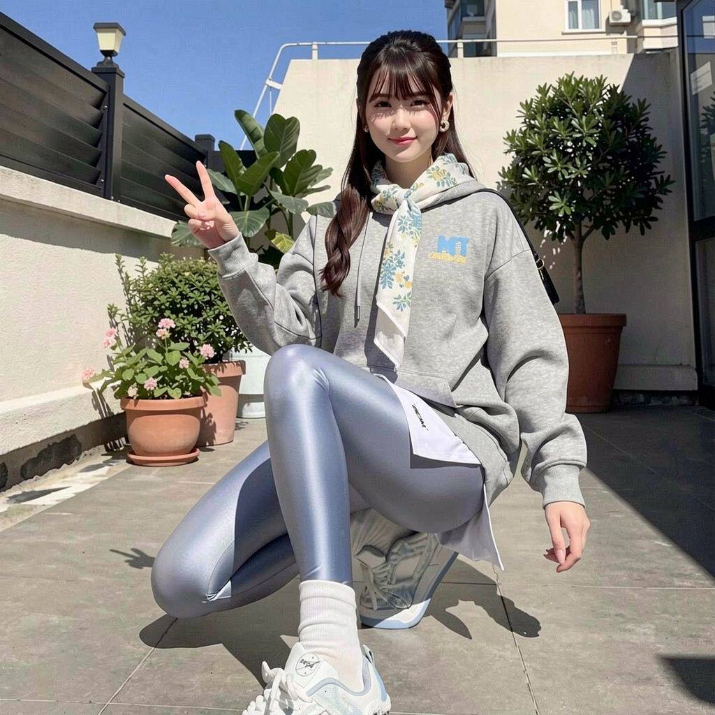 YG丝滑性感油亮薄款光泽底裤九分裤高腰外穿瑜伽健美裤紧身紧身裤