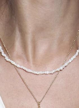 银蓝冷白不规则异形天然巴洛克珍珠吊坠鱼尾 万能扣18k包金链45cm