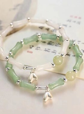中式竹节手链竹叶ins吊坠小众设计古风手串个性时尚闺蜜饰品