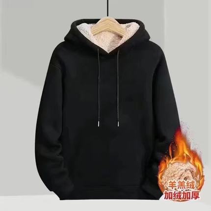 2025年新款羊羔绒连帽卫衣男加绒加厚冬季上衣休闲保暖男士外套