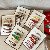 4个装 圣诞老人麋鹿格子波点bb夹发卡姜饼人掰掰夹碎发刘海夹边夹