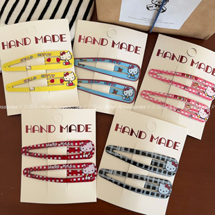 超大号彩色格子印花KT水滴bb夹发卡少女感碎发刘海夹化妆边夹发饰