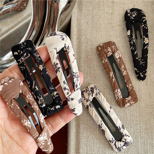 少女发夹边夹新款 小清新 碎花缠绕布艺水滴长方形BB夹碎发刘海夹