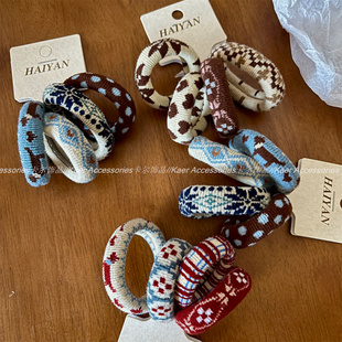 甜美可爱高弹力发绳头绳发饰 民族风毛巾圈发圈 4个装 韩国秋冬新款