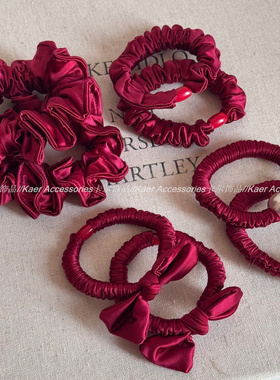 喜庆红色新年款褶皱布艺发圈高弹力头绳扎头发肠圈发绳发饰新款