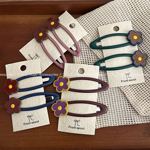 甜美刘海夹侧边夹对夹发饰女 时尚 2只装 韩国秋冬合金花朵bb夹发夹