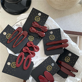 气质轻奢 酒红色合金蝴蝶结发夹对夹 质感金属一字夹鸭嘴夹侧边夹