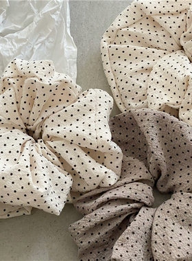 甜美少女 黑色波点布艺褶皱大肠圈发圈丸子头发绳马尾扎头发皮筋