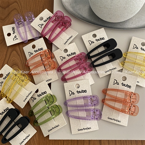 韩版彩色冰透质感塑料水滴发夹