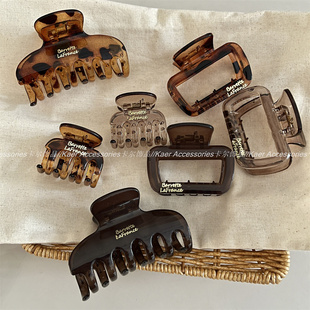 韩版 金标字母简约方形抓夹女后脑勺半扎发夹中号盘发鲨鱼夹头饰