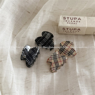 高级感复古格纹醋酸发夹女后脑勺mini夹高级感半扎发小抓夹头饰