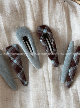 韩版复古简约蓝色系格纹布艺发夹网红气质刘海夹侧边bb夹百搭发卡