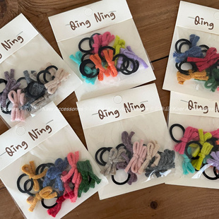 10条装 彩色马海毛线蝴蝶结迷你发圈发绳可爱女童双马尾扎发皮筋