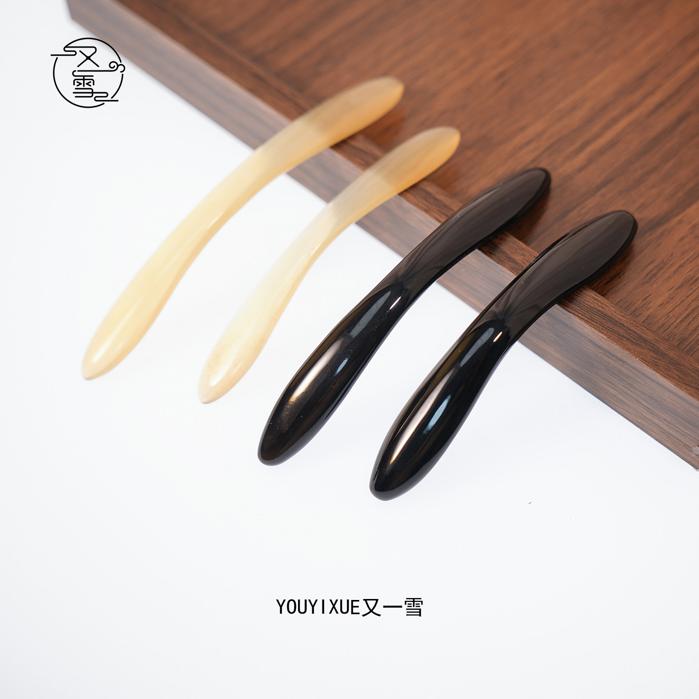 又一雪 角质翘双尖发簪 牛羊角簪天然血丝古风盘发绾挽发簪子反扣