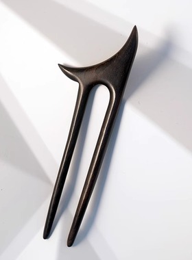 Zang又一雪 小月船木钗 原创黑檀木发钗簪u型插盘头挽绾发髻文艺