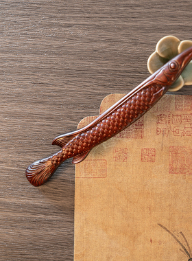 Zang又一雪 鱼肠剑 双面雕犀角紫檀木簪盘发簪子女黑檀新中式古风