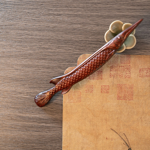 Zang又一雪 鱼肠剑 双面雕犀角紫檀木簪盘发簪子女黑檀新中式古风