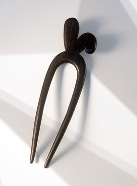 Zang又一雪 歪耳兔木钗 原创黑檀木发钗簪u型插盘头挽绾发髻文艺