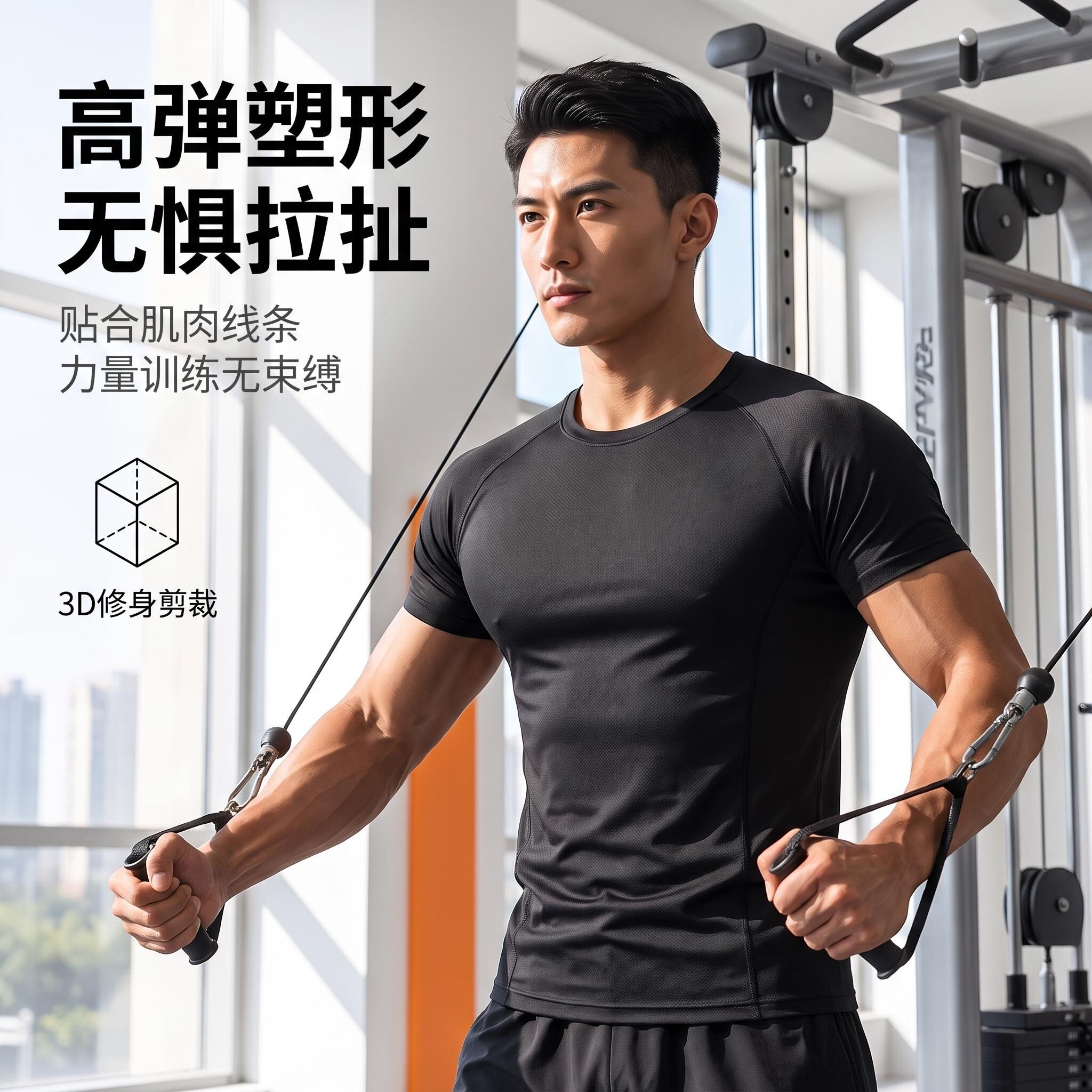 夏季健身服短袖男士修身透气速干高弹力运动T恤显壮训练圆领男生