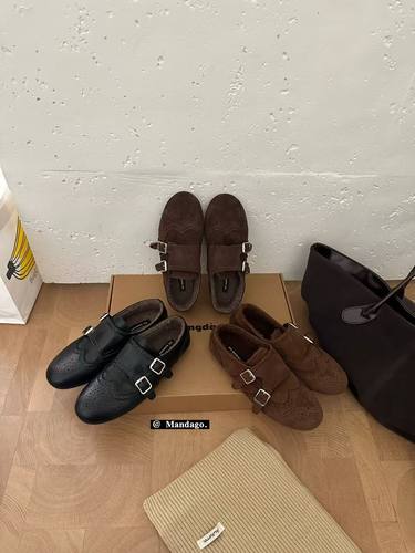 THEMANDAGO芒大果英伦风复古雕花小皮鞋女真皮平底加绒乐福鞋单鞋