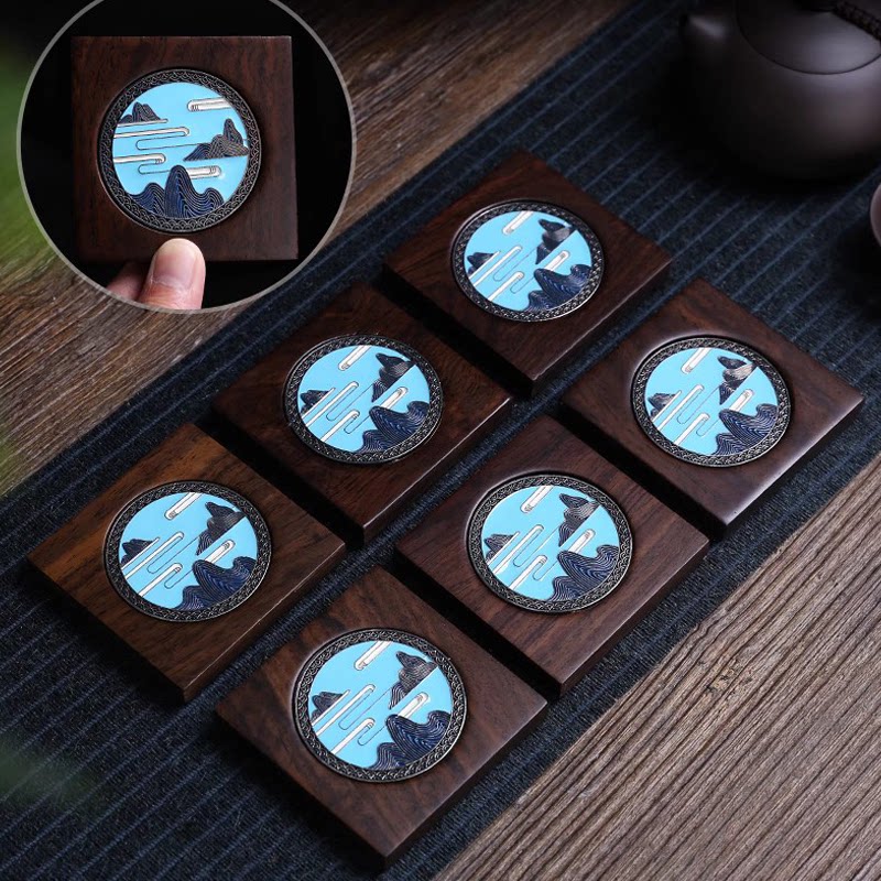 电木茶杯垫功夫茶道茶具隔热垫子杯托日式家用黑檀木组合套装配件