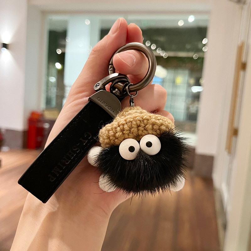 小煤球车钥匙扣水貂毛包包挂件毛绒公仔玩偶包包挂饰书包挂件女士