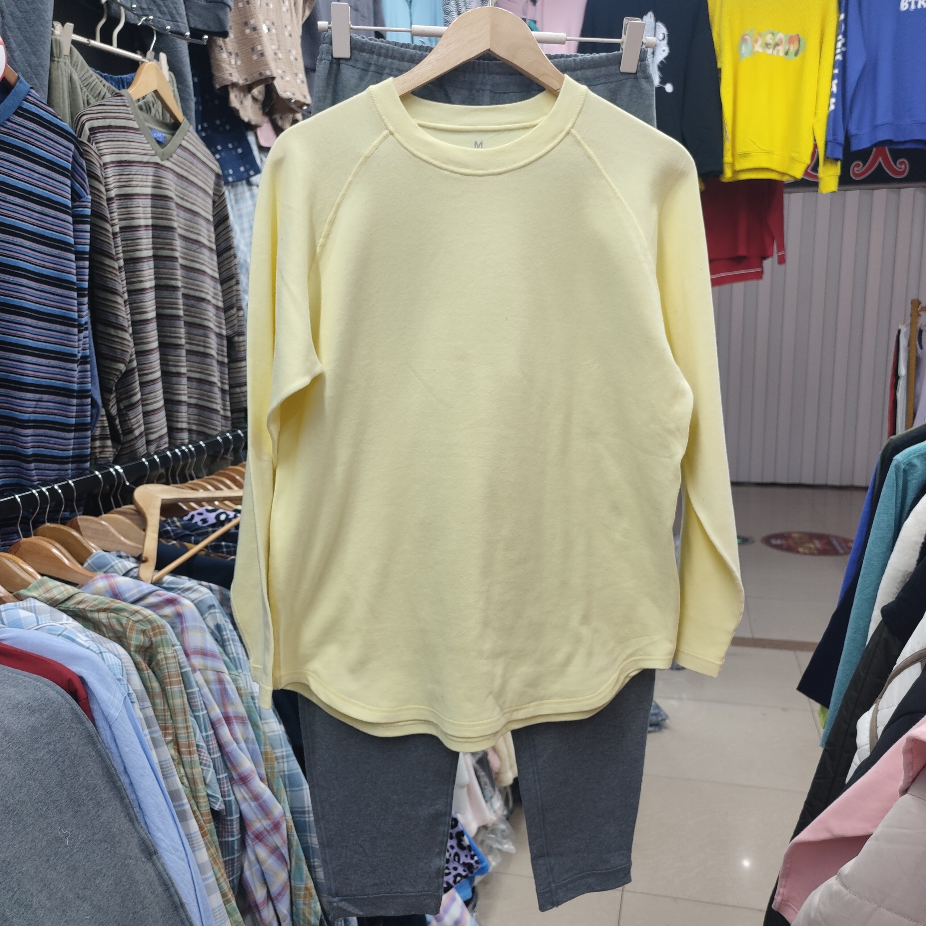 春新日单原单针织精梳全棉套头宽松无骨缝制女睡衣长袖家居服套装