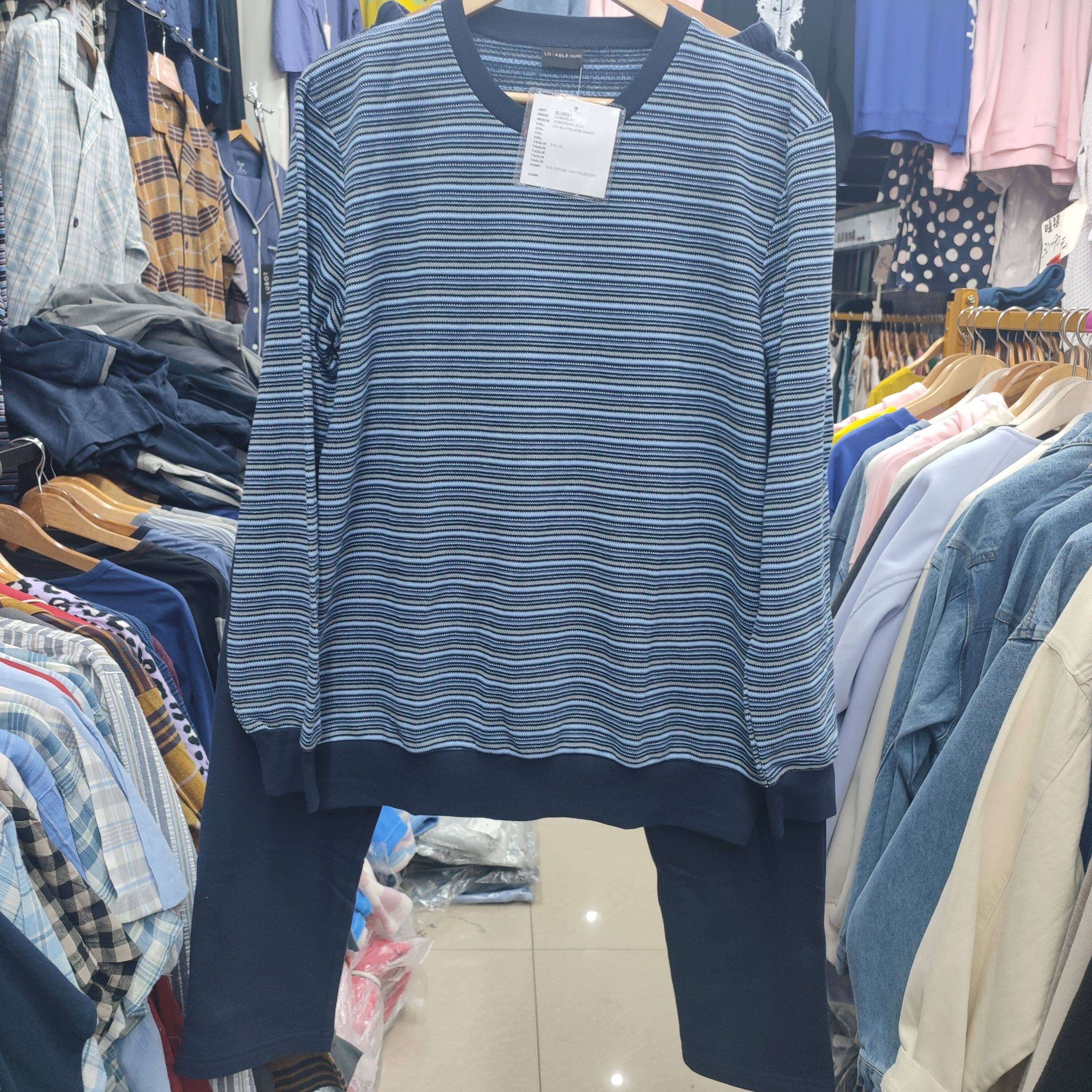 新品欧单偏长秋季针织棉内拉绒休闲套头长袖长裤男睡衣家居服套装