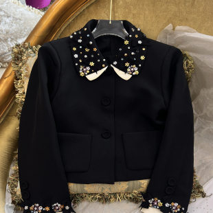 气质短款 MIU系小西服娃娃领钉珠千金感外套2025秋冬新品 甜美法式