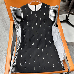 2025新款 连衣裙女小香风高级感气质名媛连衣裙 重工钉钻无袖