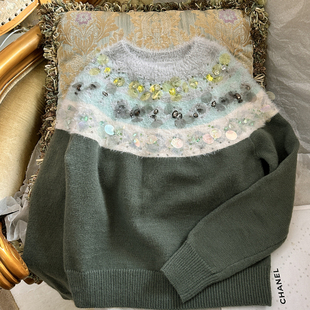 过年毛衣女重工刺绣2025秋冬新款 亮片毛茸茸高级氛围少女针织上衣