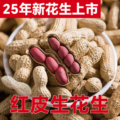25年新花生生的带壳红皮晒干新鲜
