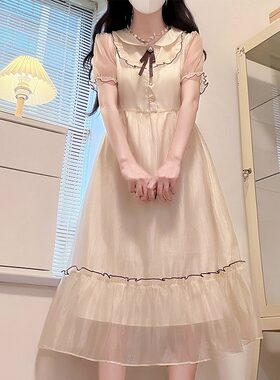 2026夏季初中生连衣裙学院风高中生仙女裙公主裙胖妹妹显瘦纱裙