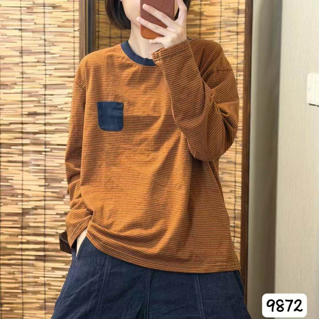 CO秋季新款 日韩撞色条纹圆领毛针织衫