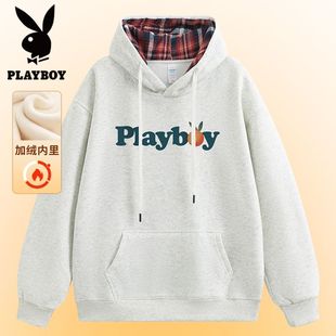 T恤打底衫 格子连帽卫衣长袖 上衣情侣外套 男士 PLAYBOY花花公子冬季