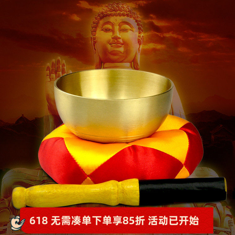 铜罄家用佛堂法器打击乐器引罄铛子黄铜修行碗铜钵带垫子
