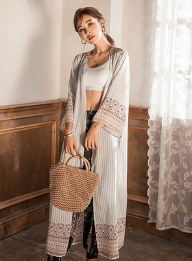 民族风雪纺防晒开衫上衣女夏季海边中长款披肩泰国云南旅游外搭