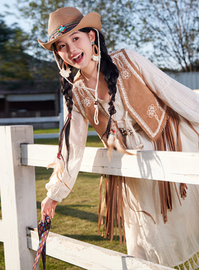 云南新疆游玩复古波西米亚旅拍民族风重工刺绣流苏马甲开衫外搭