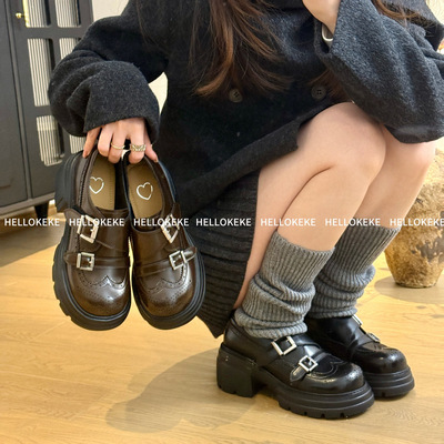 HELLO KEKE【巴洛克】7cm跟 小个子巴洛克风浮雕小皮鞋厚底乐福鞋