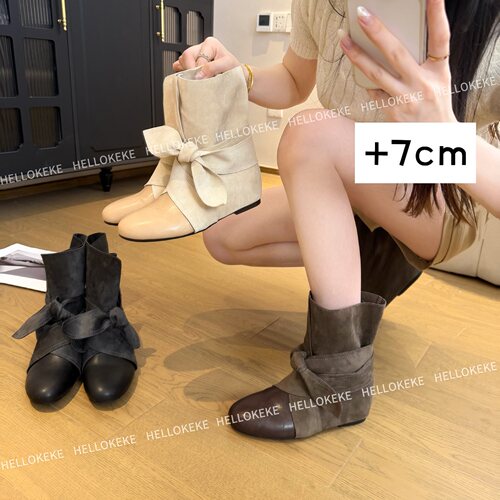 HELLO KEKE【罗拉】7cm 超增高/腿精！小个子绑带显瘦短靴西部靴