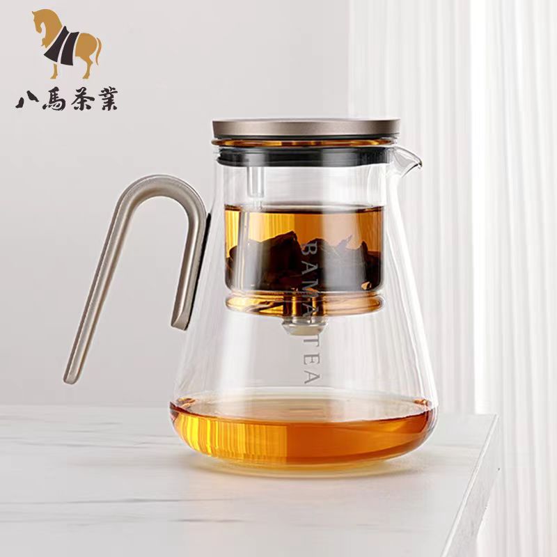 八马茶具新品明鑫飘逸杯304不锈钢高硼硅玻璃茶水分离茶杯800mL