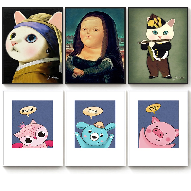 卡通可爱动物狗猫咪儿童房防水画卫生间装饰画北欧卧室电表箱挂画图片